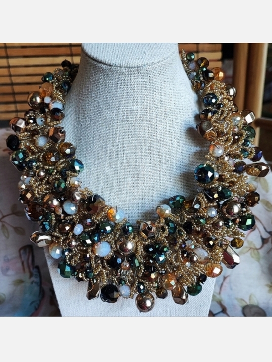 Aldo Jewelry - Vintage ALDO Arvane Retired Faceted Glass Beaded Thick Bib Necklace Seed Beads
